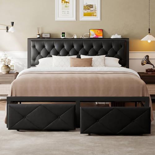 Einhomn King Bed Frame with Storage Drawer